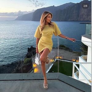 Zara Yellow Ruched Mini Dress